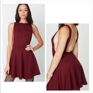American Apparel Burgundy Backless Sleeveless Fit & Flare Mini Dress Size XS.